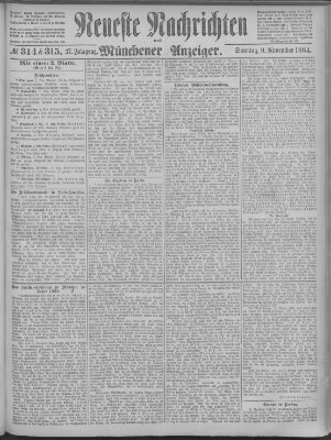 Neueste Nachrichten und Münchener Anzeiger (Münchner neueste Nachrichten) Sonntag 9. November 1884