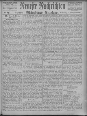 Neueste Nachrichten und Münchener Anzeiger (Münchner neueste Nachrichten) Mittwoch 12. November 1884