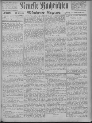 Neueste Nachrichten und Münchener Anzeiger (Münchner neueste Nachrichten) Freitag 14. November 1884