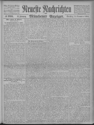 Neueste Nachrichten und Münchener Anzeiger (Münchner neueste Nachrichten) Samstag 15. November 1884