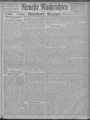 Neueste Nachrichten und Münchener Anzeiger (Münchner neueste Nachrichten) Donnerstag 20. November 1884