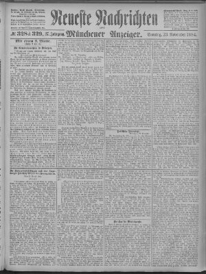 Neueste Nachrichten und Münchener Anzeiger (Münchner neueste Nachrichten) Sonntag 23. November 1884