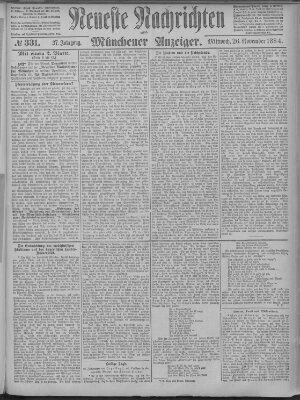 Neueste Nachrichten und Münchener Anzeiger (Münchner neueste Nachrichten) Mittwoch 26. November 1884