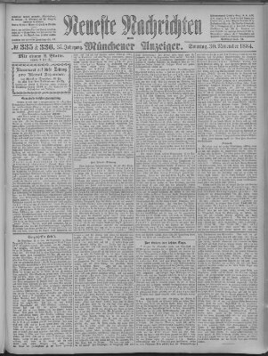 Neueste Nachrichten und Münchener Anzeiger (Münchner neueste Nachrichten) Sonntag 30. November 1884