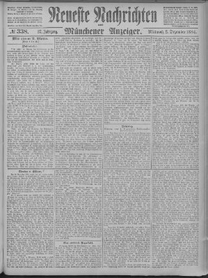 Neueste Nachrichten und Münchener Anzeiger (Münchner neueste Nachrichten) Mittwoch 3. Dezember 1884