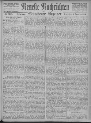 Neueste Nachrichten und Münchener Anzeiger (Münchner neueste Nachrichten) Donnerstag 4. Dezember 1884