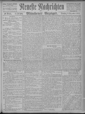 Neueste Nachrichten und Münchener Anzeiger (Münchner neueste Nachrichten) Dienstag 9. Dezember 1884