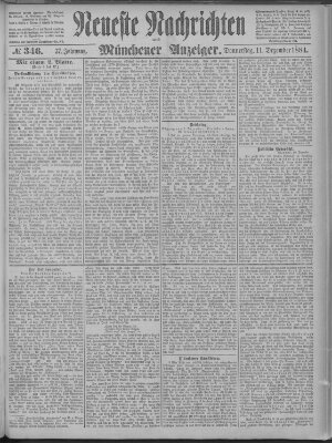 Neueste Nachrichten und Münchener Anzeiger (Münchner neueste Nachrichten) Donnerstag 11. Dezember 1884