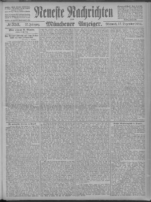 Neueste Nachrichten und Münchener Anzeiger (Münchner neueste Nachrichten) Mittwoch 17. Dezember 1884