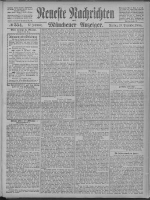 Neueste Nachrichten und Münchener Anzeiger (Münchner neueste Nachrichten) Freitag 19. Dezember 1884