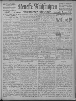 Neueste Nachrichten und Münchener Anzeiger (Münchner neueste Nachrichten) Dienstag 23. Dezember 1884