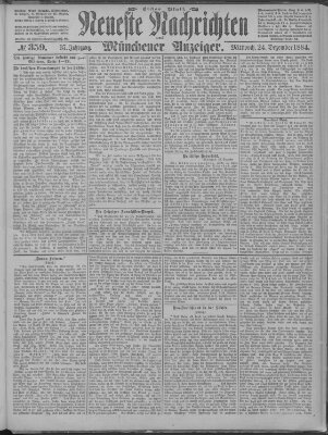 Neueste Nachrichten und Münchener Anzeiger (Münchner neueste Nachrichten) Mittwoch 24. Dezember 1884