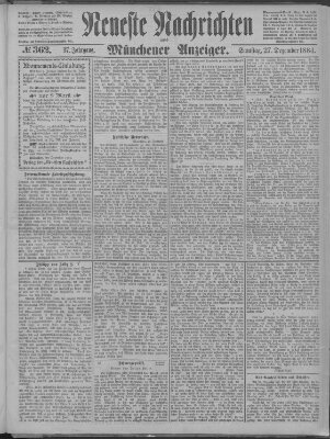 Neueste Nachrichten und Münchener Anzeiger (Münchner neueste Nachrichten) Samstag 27. Dezember 1884