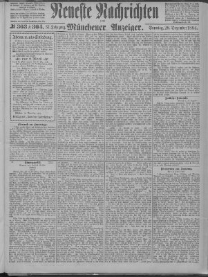 Neueste Nachrichten und Münchener Anzeiger (Münchner neueste Nachrichten) Sonntag 28. Dezember 1884