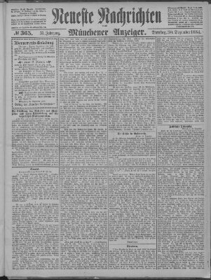 Neueste Nachrichten und Münchener Anzeiger (Münchner neueste Nachrichten) Dienstag 30. Dezember 1884