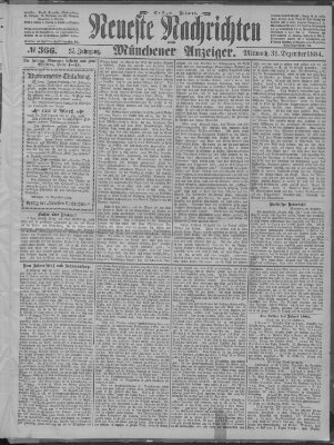 Neueste Nachrichten und Münchener Anzeiger (Münchner neueste Nachrichten) Mittwoch 31. Dezember 1884