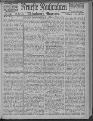 Neueste Nachrichten und Münchener Anzeiger (Münchner neueste Nachrichten) Mittwoch 11. Juni 1884