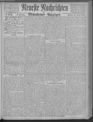 Neueste Nachrichten und Münchener Anzeiger (Münchner neueste Nachrichten) Freitag 20. Juni 1884