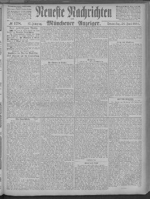 Neueste Nachrichten und Münchener Anzeiger (Münchner neueste Nachrichten) Donnerstag 26. Juni 1884