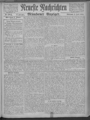 Neueste Nachrichten und Münchener Anzeiger (Münchner neueste Nachrichten) Mittwoch 2. Juli 1884