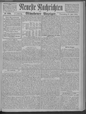 Neueste Nachrichten und Münchener Anzeiger (Münchner neueste Nachrichten) Donnerstag 17. Juli 1884