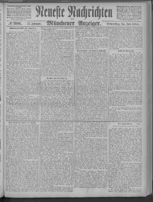 Neueste Nachrichten und Münchener Anzeiger (Münchner neueste Nachrichten) Donnerstag 24. Juli 1884