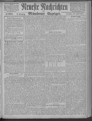 Neueste Nachrichten und Münchener Anzeiger (Münchner neueste Nachrichten) Samstag 26. Juli 1884