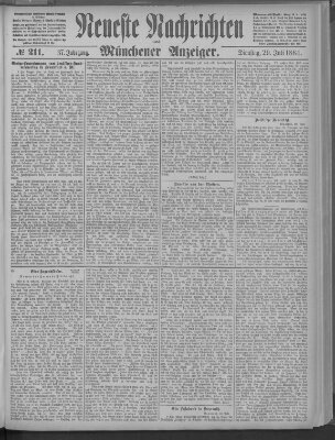 Neueste Nachrichten und Münchener Anzeiger (Münchner neueste Nachrichten) Dienstag 29. Juli 1884