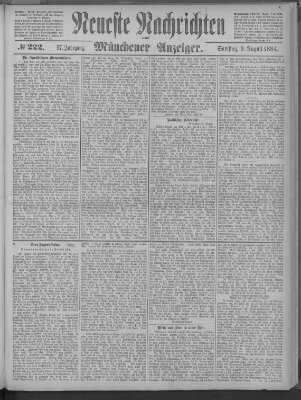 Neueste Nachrichten und Münchener Anzeiger (Münchner neueste Nachrichten) Samstag 9. August 1884