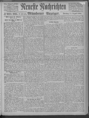 Neueste Nachrichten und Münchener Anzeiger (Münchner neueste Nachrichten) Sonntag 10. August 1884