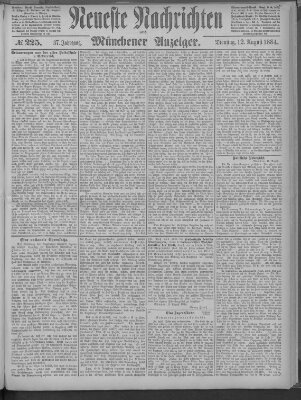 Neueste Nachrichten und Münchener Anzeiger (Münchner neueste Nachrichten) Dienstag 12. August 1884