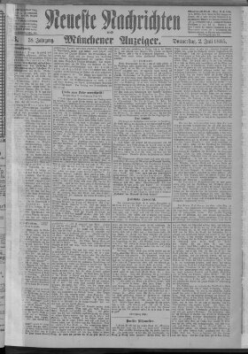 Neueste Nachrichten und Münchener Anzeiger (Münchner neueste Nachrichten) Donnerstag 2. Juli 1885