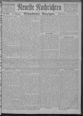 Neueste Nachrichten und Münchener Anzeiger (Münchner neueste Nachrichten) Donnerstag 16. Juli 1885