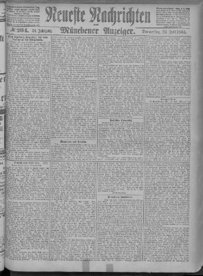 Neueste Nachrichten und Münchener Anzeiger (Münchner neueste Nachrichten) Donnerstag 23. Juli 1885