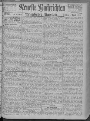 Neueste Nachrichten und Münchener Anzeiger (Münchner neueste Nachrichten) Samstag 1. August 1885