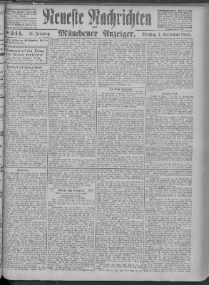 Neueste Nachrichten und Münchener Anzeiger (Münchner neueste Nachrichten) Dienstag 1. September 1885