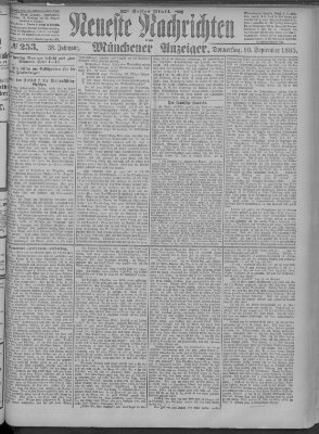 Neueste Nachrichten und Münchener Anzeiger (Münchner neueste Nachrichten) Donnerstag 10. September 1885