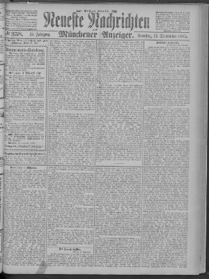 Neueste Nachrichten und Münchener Anzeiger (Münchner neueste Nachrichten) Dienstag 15. September 1885