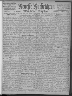 Neueste Nachrichten und Münchener Anzeiger (Münchner neueste Nachrichten) Donnerstag 1. Oktober 1885