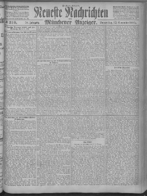 Neueste Nachrichten und Münchener Anzeiger (Münchner neueste Nachrichten) Donnerstag 12. November 1885