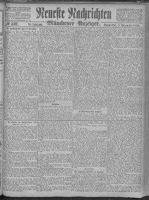 Neueste Nachrichten und Münchener Anzeiger (Münchner neueste Nachrichten) Donnerstag 3. Dezember 1885