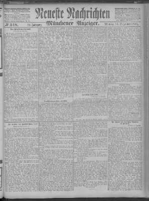 Neueste Nachrichten und Münchener Anzeiger (Münchner neueste Nachrichten) Montag 14. Dezember 1885