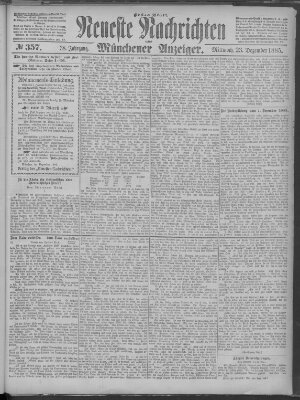 Neueste Nachrichten und Münchener Anzeiger (Münchner neueste Nachrichten) Mittwoch 23. Dezember 1885