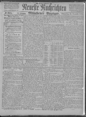 Neueste Nachrichten und Münchener Anzeiger (Münchner neueste Nachrichten) Donnerstag 31. Dezember 1885