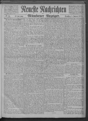 Neueste Nachrichten und Münchener Anzeiger (Münchner neueste Nachrichten) Samstag 5. Januar 1884