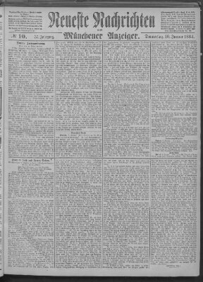 Neueste Nachrichten und Münchener Anzeiger (Münchner neueste Nachrichten) Donnerstag 10. Januar 1884