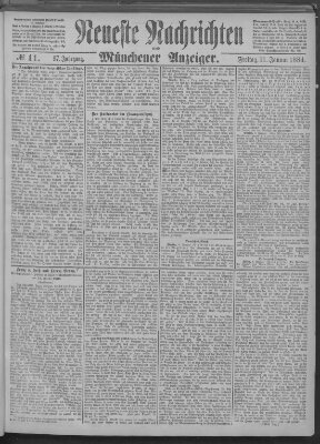 Neueste Nachrichten und Münchener Anzeiger (Münchner neueste Nachrichten) Freitag 11. Januar 1884