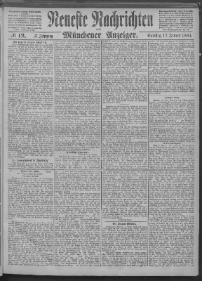 Neueste Nachrichten und Münchener Anzeiger (Münchner neueste Nachrichten) Samstag 12. Januar 1884