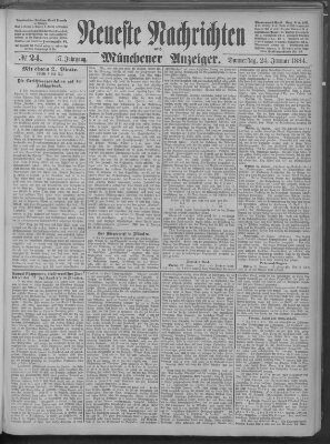 Neueste Nachrichten und Münchener Anzeiger (Münchner neueste Nachrichten) Donnerstag 24. Januar 1884