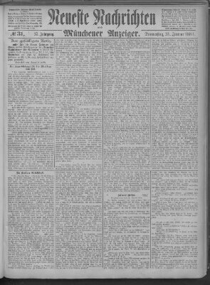 Neueste Nachrichten und Münchener Anzeiger (Münchner neueste Nachrichten) Donnerstag 31. Januar 1884